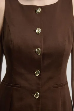 Robe Crayon Midi Petite Taillée En Lin Avec Boutonnage Devant À Effet Statement