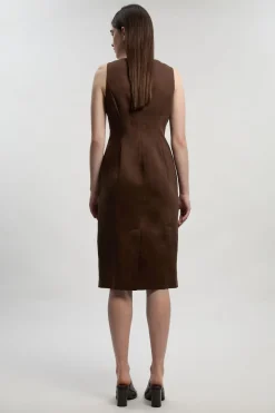 Robe Crayon Midi Petite Taillée En Lin Avec Boutonnage Devant À Effet Statement