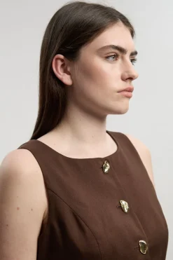 Robe Crayon Midi Petite Taillée En Lin Avec Boutonnage Devant À Effet Statement