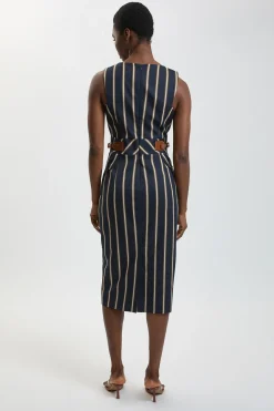 KarenMillen Robe Crayon Midi À Rayures Avec Patte Latérale Petite<Femme Robes|Robes Mi-Longues