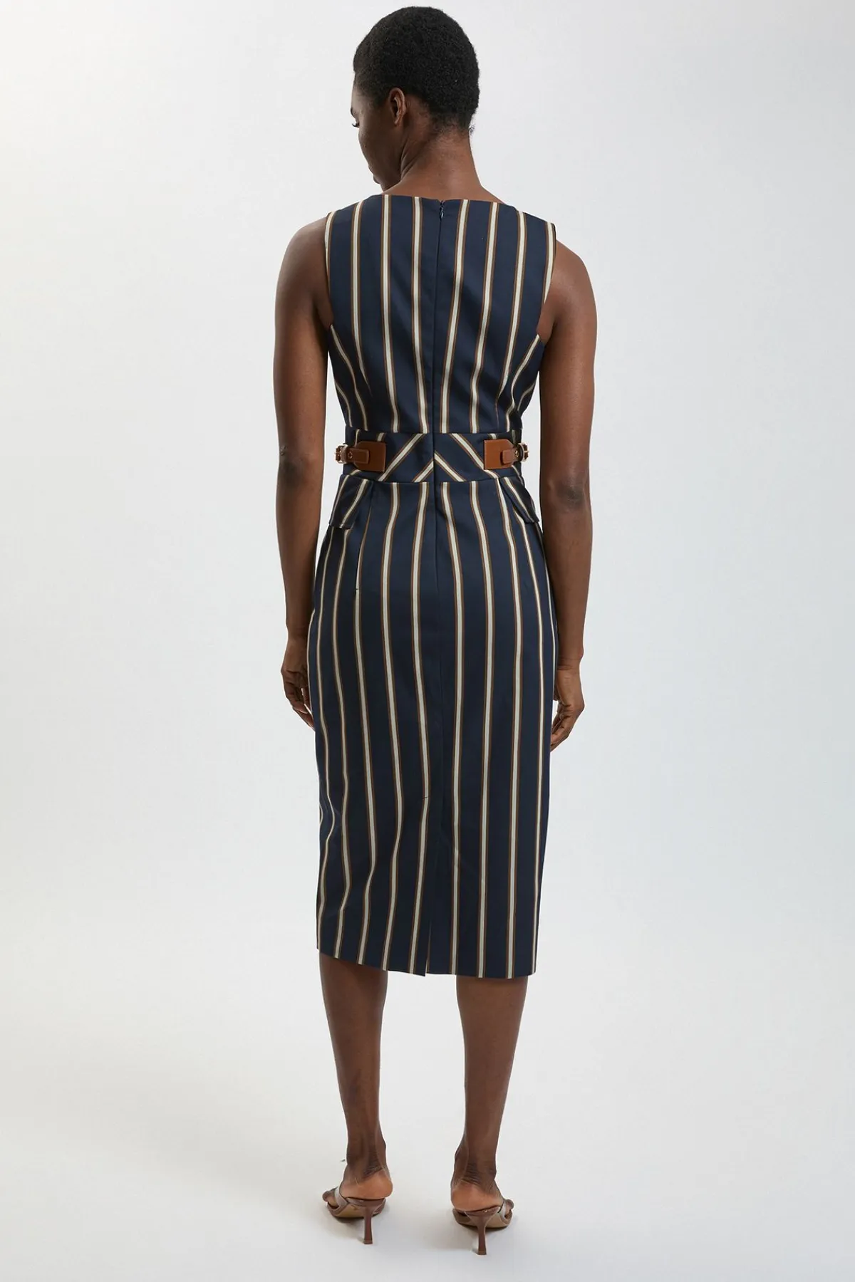 KarenMillen Robe Crayon Midi À Rayures Avec Patte Latérale Petite<Femme Robes|Robes Mi-Longues