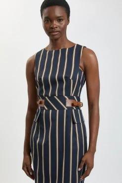 KarenMillen Robe Crayon Midi À Rayures Avec Patte Latérale Petite<Femme Robes|Robes Mi-Longues