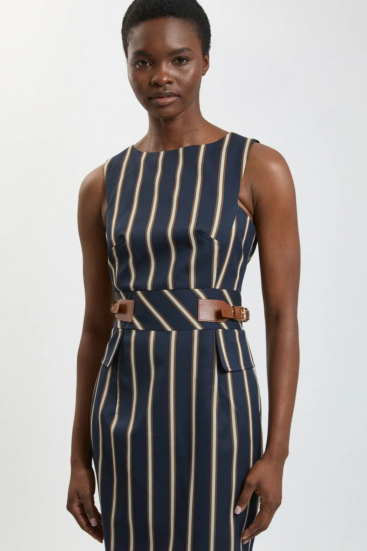 KarenMillen Robe Crayon Midi À Rayures Avec Patte Latérale Petite<Femme Robes|Robes Mi-Longues