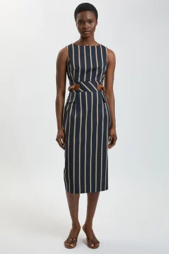 KarenMillen Robe Crayon Midi À Rayures Avec Patte Latérale<Femme Robes|Robes Mi-Longues
