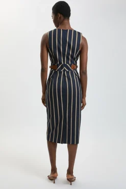 KarenMillen Robe Crayon Midi À Rayures Avec Patte Latérale<Femme Robes|Robes Mi-Longues