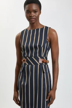 KarenMillen Robe Crayon Midi À Rayures Avec Patte Latérale<Femme Robes|Robes Mi-Longues