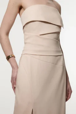 KarenMillen Robe crayon midi structurée en lin premium à bandeau plissé<Femme Tailleurs|Robes Mi-Longues