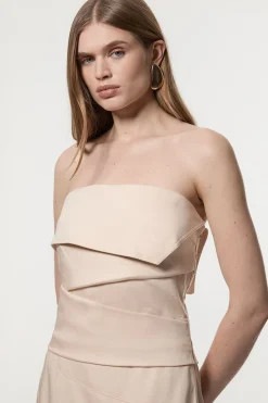 KarenMillen Robe crayon midi structurée en lin premium à bandeau plissé<Femme Tailleurs|Robes Mi-Longues