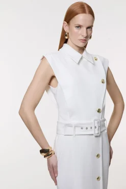 Robe Crayon Midi Ésynthétiquerée À Col Contrasté Et Coupe Ajustée