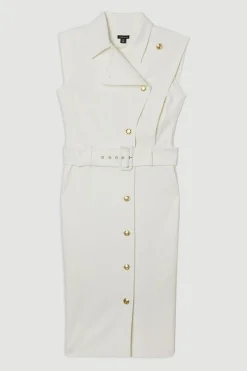 Robe Crayon Midi Ésynthétiquerée À Col Contrasté Et Coupe Ajustée