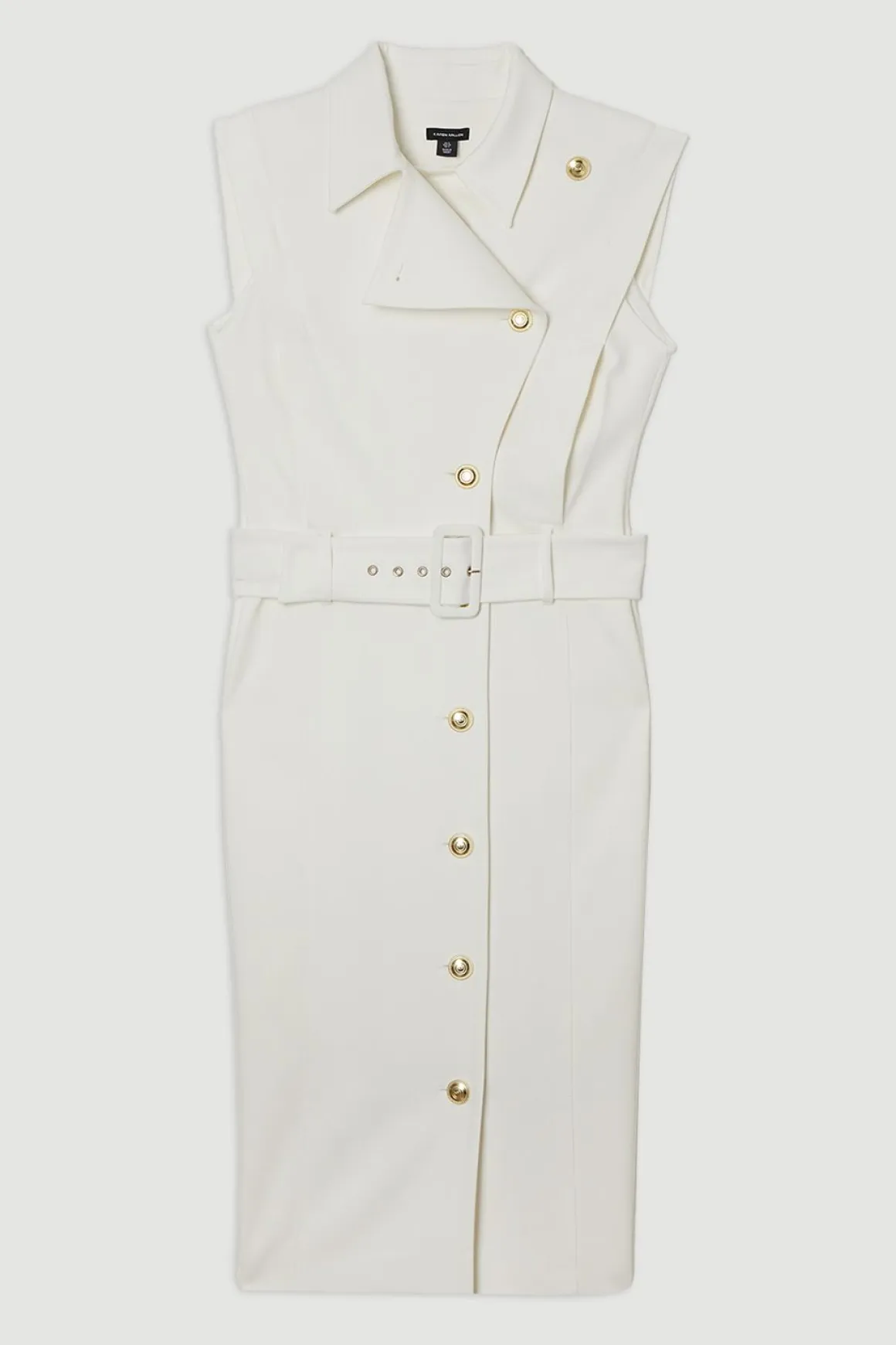 Robe Crayon Midi Ésynthétiquerée À Col Contrasté Et Coupe Ajustée