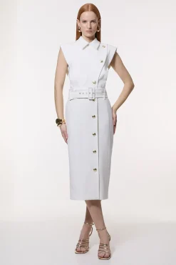 Robe Crayon Midi Ésynthétiquerée À Col Contrasté Et Coupe Ajustée