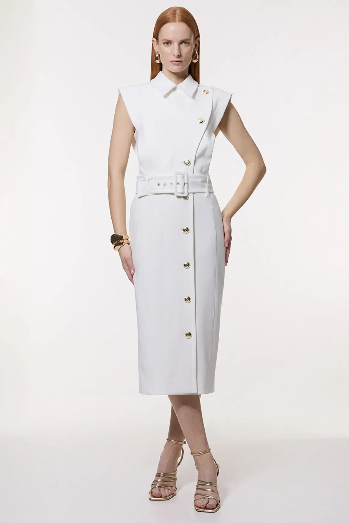 Robe Crayon Midi Ésynthétiquerée À Col Contrasté Et Coupe Ajustée