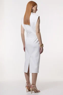Robe Crayon Midi Ésynthétiquerée À Col Contrasté Et Coupe Ajustée