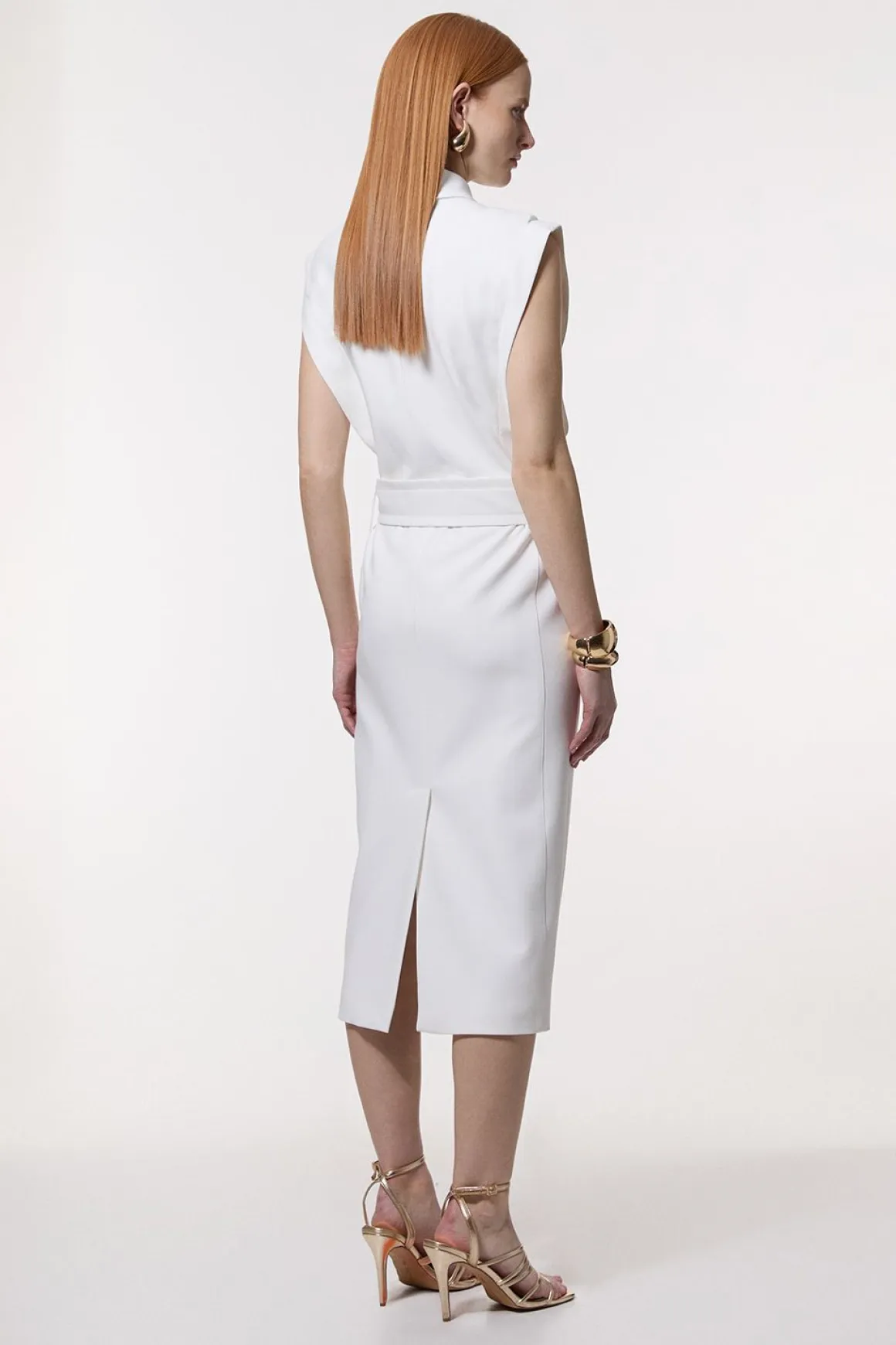 Robe Crayon Midi Ésynthétiquerée À Col Contrasté Et Coupe Ajustée