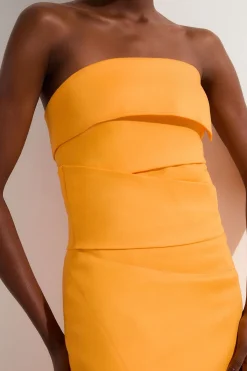 KarenMillen Robe Crayon Mi-Longue Ajustée À Bustier Plissé Structuré En Lin Premium Petite<Femme Robes|Robes Mi-Longues