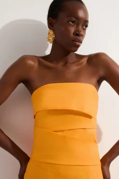 KarenMillen Robe Crayon Mi-Longue Ajustée À Bustier Plissé Structuré En Lin Premium Petite<Femme Robes|Robes Mi-Longues