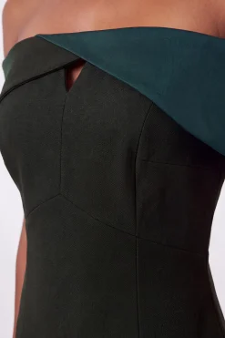 Robe Crayon Mi-longue Ajustée Bardot Asymétrique
