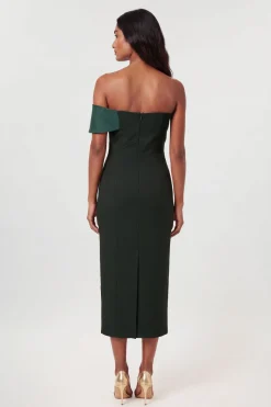 Robe Crayon Mi-longue Ajustée Bardot Asymétrique