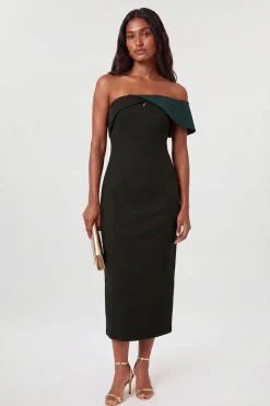 Robe Crayon Mi-longue Ajustée Bardot Asymétrique