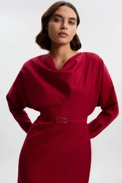Robe Crayon Mi-Longue Ajustée à Col Drapé Sophistiquée