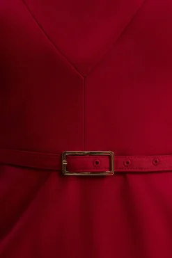 Robe Crayon Mi-Longue Ajustée à Col Drapé Sophistiquée