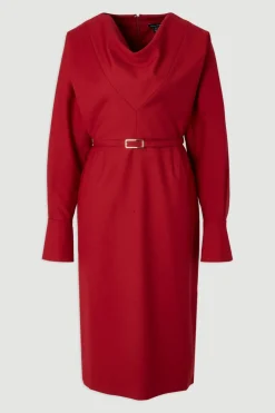 Robe Crayon Mi-Longue Ajustée à Col Drapé Sophistiquée