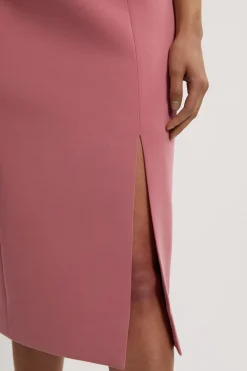 Robe Crayon Mi-Longue Ajustée à Col Nœud Papillon en Stretch Compact Petite Taille