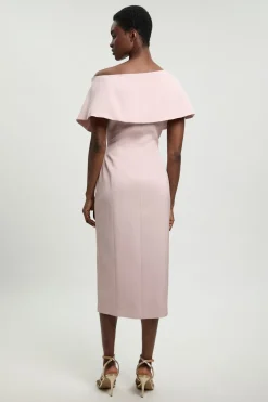 KarenMillen Robe Crayon Mi-longue Ajustée En Mélange De Lin Poli Avec Détail De Pli Asymétrique<Femme Robes|Robes Mi-Longues