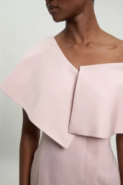 KarenMillen Robe Crayon Mi-longue Ajustée En Mélange De Lin Poli Avec Détail De Pli Asymétrique<Femme Robes|Robes Mi-Longues