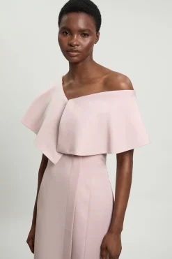 KarenMillen Robe Crayon Mi-longue Ajustée En Mélange De Lin Poli Avec Détail De Pli Asymétrique<Femme Robes|Robes Mi-Longues
