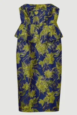 Robe Crayon Mi-Longue Ajustée à Jacquard Floral