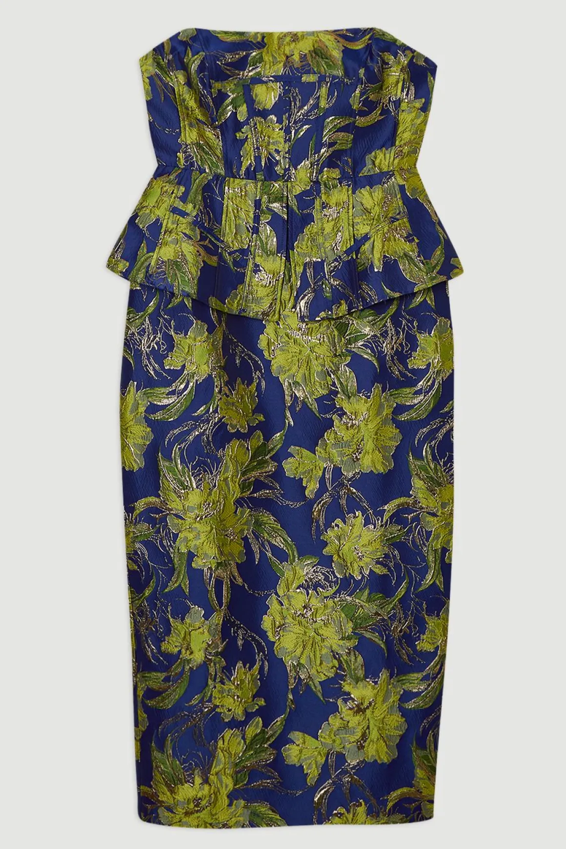 Robe Crayon Mi-Longue Ajustée à Jacquard Floral