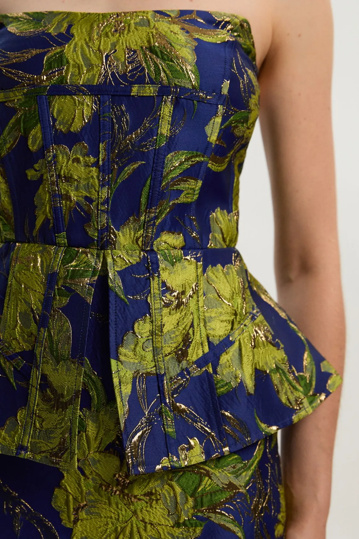 Robe Crayon Mi-Longue Ajustée à Jacquard Floral