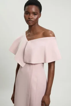 Robe Crayon Mi-longue Ajustée Petite En Mélange De Lin Poli Avec Détail De Pli Asymétrique