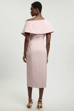Robe Crayon Mi-longue Ajustée Petite En Mélange De Lin Poli Avec Détail De Pli Asymétrique