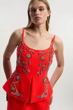 KarenMillen Robe Crayon Mi-Longue Bandeau à Basque Ornée de Cristaux<Femme Robes Mi-Longues|Robes