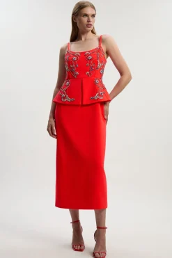 KarenMillen Robe Crayon Mi-Longue Bandeau à Basque Ornée de Cristaux<Femme Robes Mi-Longues|Robes