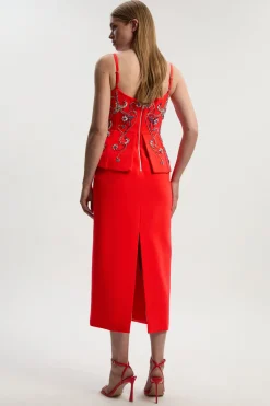 KarenMillen Robe Crayon Mi-Longue Bandeau à Basque Ornée de Cristaux<Femme Robes Mi-Longues|Robes