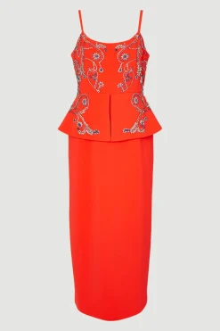 KarenMillen Robe Crayon Mi-Longue Bandeau à Basque Ornée de Cristaux<Femme Robes Mi-Longues|Robes