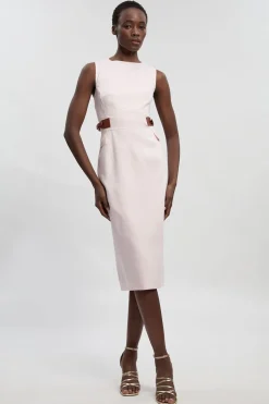 Robe Crayon Mi-longue Cintrée En Lin Avec Ceinture À Patte Petite