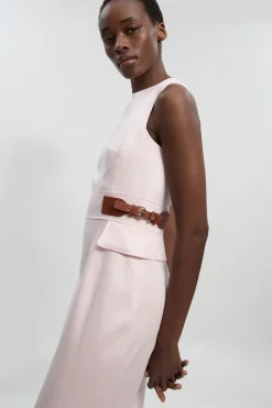 Robe Crayon Mi-longue Cintrée En Lin Avec Ceinture À Patte Petite