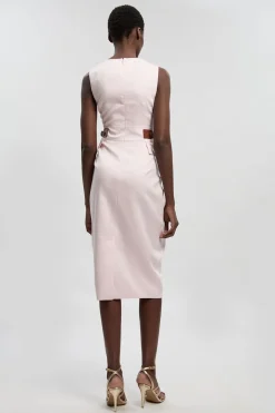 Robe Crayon Mi-longue Cintrée En Lin Avec Ceinture À Patte Petite