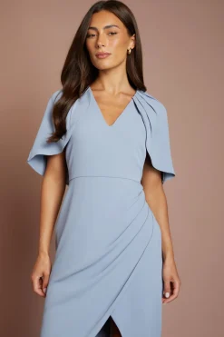Robe Crayon Mi-longue À Col En V Et Manches Cape