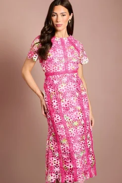 Robe Crayon Mi-longue En Dentelle Imprimée Petite Taille