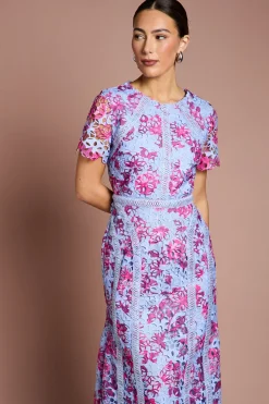 Robe Crayon Mi-Longue en Dentelle Imprimée