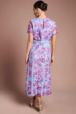 Robe Crayon Mi-Longue en Dentelle Imprimée