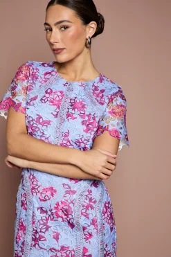 Robe Crayon Mi-Longue en Dentelle Imprimée