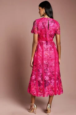 Robe Crayon Mi-Longue en Dentelle Imprimée Petite