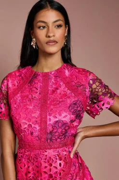 Robe Crayon Mi-Longue en Dentelle Imprimée Petite
